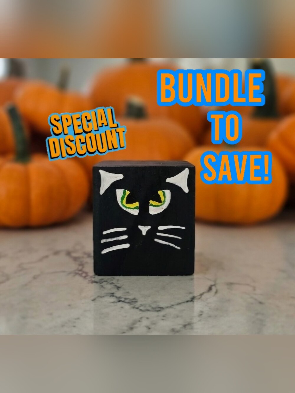 Halloween Wood Block Decor - Black Cat